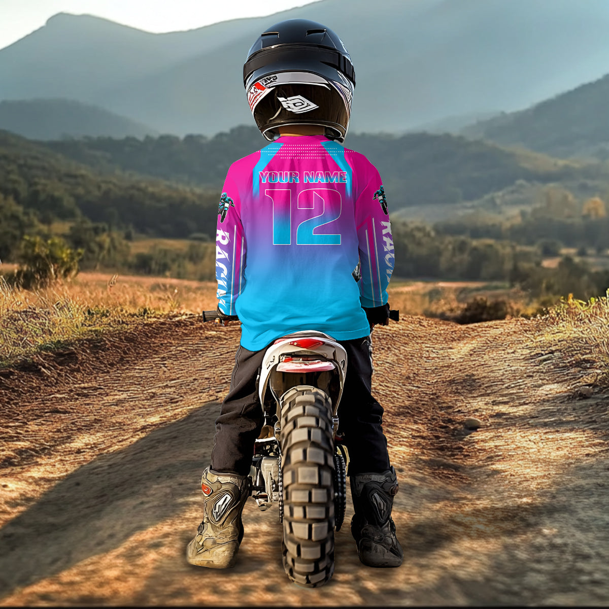 Pink Motocross Racing Jersey UPF30+ MX Racing Dirt Bike Jersey Kid Men Women DNT04