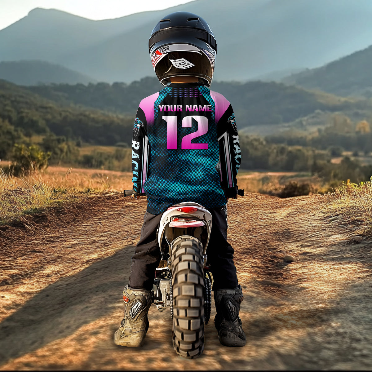 Turquoise Motocross Racing Jersey UPF30+ MX Racing Dirt Bike Jersey Kid Men Women DNT04