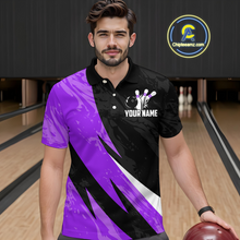 Load image into Gallery viewer, Custom Purple Bowling Custom Men Bowling Shirt Polo & Quarter-Zip Bowling Team Jerseys HNT75