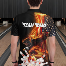 Load image into Gallery viewer, Personalized Flaming US Flag Eagle Bowling Shirt Bowling Jersey for Men Team Polo & 1/4 Zip HNT38