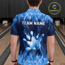 Load image into Gallery viewer, Custom Blue Flame Bowling Jersey for Men Bowling Uniform Polo & 1/4 Zip Bowling Team Shirts HNT106