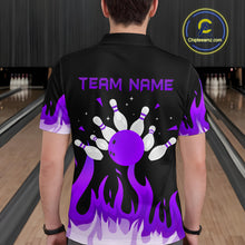 Load image into Gallery viewer, Custom Purple Flame Bowling Shirts for Men Polo & Quarter-Zip Bowling Team Jerseys HNT82