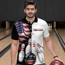 Load image into Gallery viewer, US Flag Bowling Shirt Funny Black & White Bowling Jersey Men Polo Performance Bowling Shirt QZT263