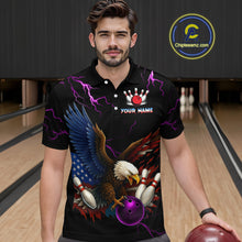 Load image into Gallery viewer, Purple Thunder US Flag Eagle Bowling Shirts for Men Team Bowling Polo & Quarter-Zip HNT96
