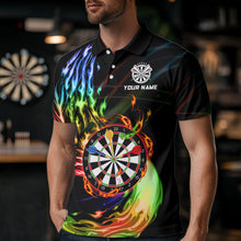 Load image into Gallery viewer, Rainbow Fire Flame Dartboard Darts Polo & Quarter Zip Custom Dart Shirts For Men Dart Jerseys TDM3740