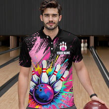 Load image into Gallery viewer, Custom Pink Bowling Shirt for Women Men Bowling Water Color Bowling Polo & 1/4 Zip Shirts MBL37