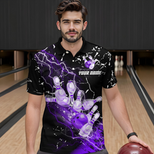 Load image into Gallery viewer, Custom Purple Lightning Bowling Shirts for Men Women Team Bowling Polo & 1/4 Zip MBL80