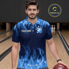 Load image into Gallery viewer, Custom Blue Flame Bowling Jersey for Men Bowling Uniform Polo & 1/4 Zip Bowling Team Shirts HNT106