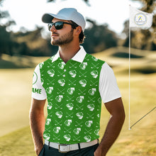 Load image into Gallery viewer, Green and white golf pattern Mens Golf polo shirts custom name golf beer outfit men golf clothes NQS9861