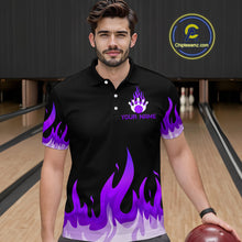 Load image into Gallery viewer, Custom Purple Flame Bowling Shirts for Men Polo & Quarter-Zip Bowling Team Jerseys HNT82
