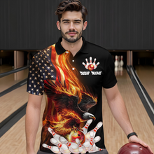 Load image into Gallery viewer, Personalized Flaming US Flag Eagle Bowling Shirt Bowling Jersey for Men Team Polo & 1/4 Zip HNT38