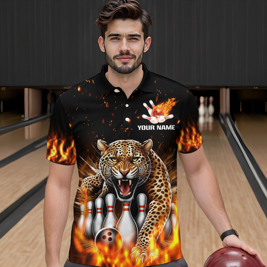 Custom Bowling Shirts Cheetah Bowling Polo Flames Bowling Shirt for Men QZT452
