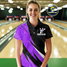 Load image into Gallery viewer, Custom Purple Bowling Custom Women Bowling Shirt Polo & Quarter-Zip Bowling Team Jerseys HNT75