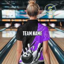 Load image into Gallery viewer, Custom Purple Bowling Custom Women Bowling Shirt Polo & Quarter-Zip Bowling Team Jerseys HNT75