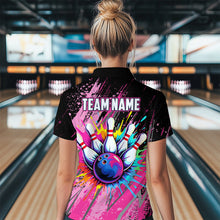 Load image into Gallery viewer, Custom Pink Bowling Shirt for Women Men Bowling Water Color Bowling Polo & 1/4 Zip Shirts MBL37