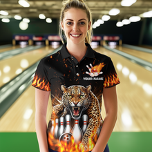 Load image into Gallery viewer, Custom Bowling Shirts Cheetah Bowling Polo Flames Bowling Shirt for Women QZT452