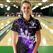Load image into Gallery viewer, Custom Purple Lightning Bowling Shirts for Men Women Team Bowling Polo & 1/4 Zip MBL80