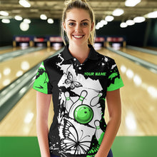 Load image into Gallery viewer, Custom Green Butterflies Bowling Shirt for Men Women Team Bowling Polo&Quater Zip MBL76