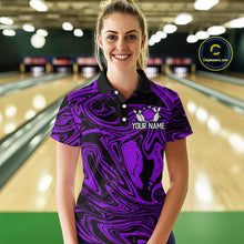 Load image into Gallery viewer, Custom Purple Bowling Women Bowling Shirt Polo & Quarter-Zip Bowling Team Jerseys HNT81
