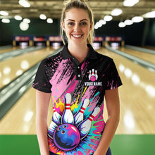 Load image into Gallery viewer, Custom Pink Bowling Shirt for Women Men Bowling Water Color Bowling Polo & 1/4 Zip Shirts MBL37