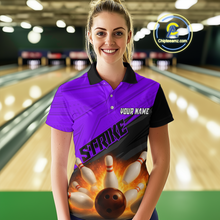 Load image into Gallery viewer, Custom Flaming Purple Bowling Shirts for Women Men Team Bowling Polo & Quarter Zip MBL99