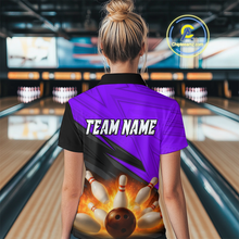 Load image into Gallery viewer, Custom Flaming Purple Bowling Shirts for Women Men Team Bowling Polo & Quarter Zip MBL99