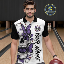 Load image into Gallery viewer, Purple Butterfly Skull Bowling Men Bowling Shirt Polo & Quarter-Zip Bowling Team Jerseys HNT80