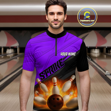 Load image into Gallery viewer, Custom Flaming Purple Bowling Shirts for Women Men Team Bowling Polo & Quarter Zip MBL99