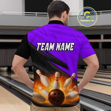 Load image into Gallery viewer, Custom Flaming Purple Bowling Shirts for Women Men Team Bowling Polo & Quarter Zip MBL99