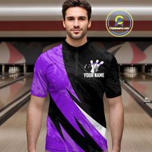 Load image into Gallery viewer, Custom Purple Bowling Custom Men Bowling Shirt Polo & Quarter-Zip Bowling Team Jerseys HNT75