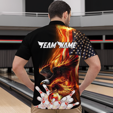 Load image into Gallery viewer, Personalized Flaming US Flag Eagle Bowling Shirt Bowling Jersey for Men Team Polo & 1/4 Zip HNT38