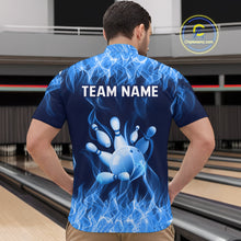 Load image into Gallery viewer, Custom Blue Flame Bowling Jersey for Men Bowling Uniform Polo & 1/4 Zip Bowling Team Shirts HNT106