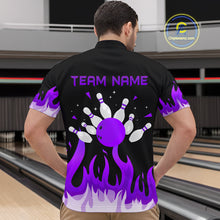 Load image into Gallery viewer, Custom Purple Flame Bowling Shirts for Men Polo & Quarter-Zip Bowling Team Jerseys HNT82