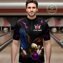 Load image into Gallery viewer, Purple Thunder US Flag Eagle Bowling Shirts for Men Team Bowling Polo & Quarter-Zip HNT96