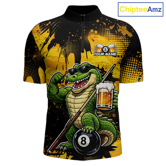 Custom Beer Alligator 8 Ball Pool Shirts Billiard Shirt for Men Billiard Team Jersey Billiard League NNT182