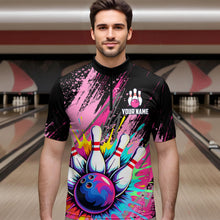 Load image into Gallery viewer, Custom Pink Bowling Shirt for Women Men Bowling Water Color Bowling Polo & 1/4 Zip Shirts MBL37