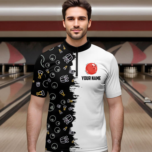 Custom Beer Bowling Shirt Funny Bowling Team League 1/4 Zip Bowling Shirt for Men QZT403