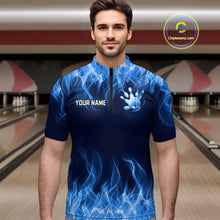 Load image into Gallery viewer, Custom Blue Flame Bowling Jersey for Men Bowling Uniform Polo & 1/4 Zip Bowling Team Shirts HNT106