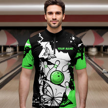 Load image into Gallery viewer, Custom Green Butterflies Bowling Shirt for Men Women Team Bowling Polo&Quater Zip MBL76
