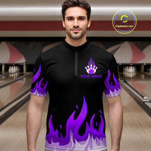 Load image into Gallery viewer, Custom Purple Flame Bowling Shirts for Men Polo & Quarter-Zip Bowling Team Jerseys HNT82