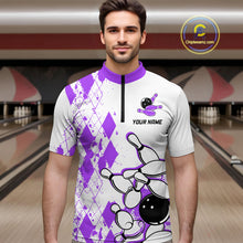 Load image into Gallery viewer, Purple Vintage Bowling Custom Men Bowling Shirt Polo & Quarter-Zip Bowling Team Jerseys HNT68