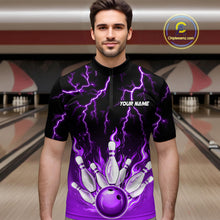 Load image into Gallery viewer, Purple Thunder Bowling Custom Men Bowling Shirt Polo & Quarter-Zip Bowling Team Shirts HNT71