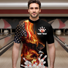 Load image into Gallery viewer, Personalized Flaming US Flag Eagle Bowling Shirt Bowling Jersey for Men Team Polo & 1/4 Zip HNT38
