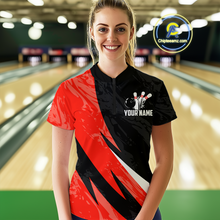 Load image into Gallery viewer, Custom Red Bowling Custom Women Bowling Shirt Polo & Quarter-Zip Bowling Team Jerseys HNT75