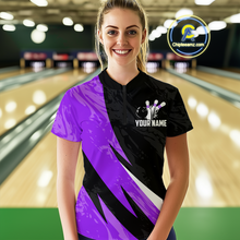 Load image into Gallery viewer, Custom Purple Bowling Custom Women Bowling Shirt Polo & Quarter-Zip Bowling Team Jerseys HNT75