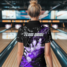 Load image into Gallery viewer, Custom Purple Lightning Bowling Shirts for Men Women Team Bowling Polo & 1/4 Zip MBL80