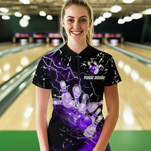 Load image into Gallery viewer, Custom Purple Lightning Bowling Shirts for Men Women Team Bowling Polo & 1/4 Zip MBL80