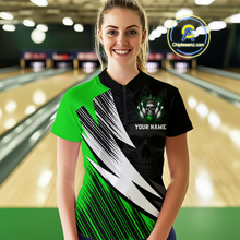 Load image into Gallery viewer, Green Skull Crown Bowling Custom Women Bowling Shirt Polo & Quarter-Zip Bowling Team Jerseys HNT65