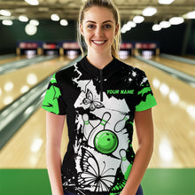 Load image into Gallery viewer, Custom Green Butterflies Bowling Shirt for Men Women Team Bowling Polo&Quater Zip MBL76