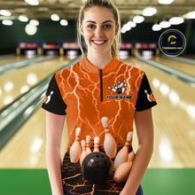 Load image into Gallery viewer, Orange Thunder Lightning & Lava Bowling Shirt for Men Women Team Bowling Jersey MBL92